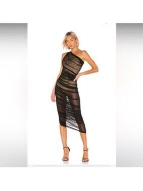 Norma Kamali Black Diana One-Shoulder Ruched Midi Dress